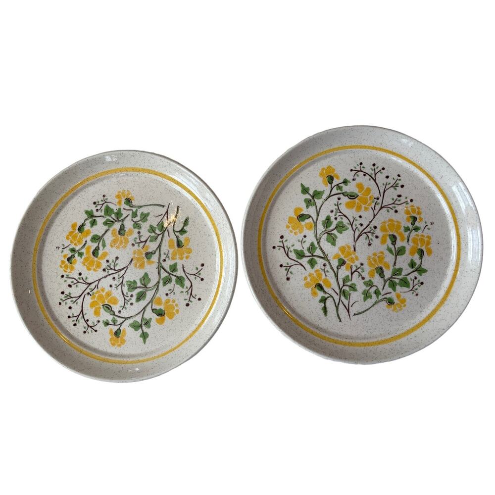 Vintage Challenger by Wellin Yellow Wildflower Speckled‎ Dinner Plates USA